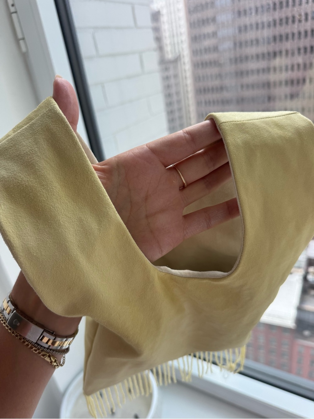 Yellow Fringe Leather Hand Knot bag - Picture 6 of 7